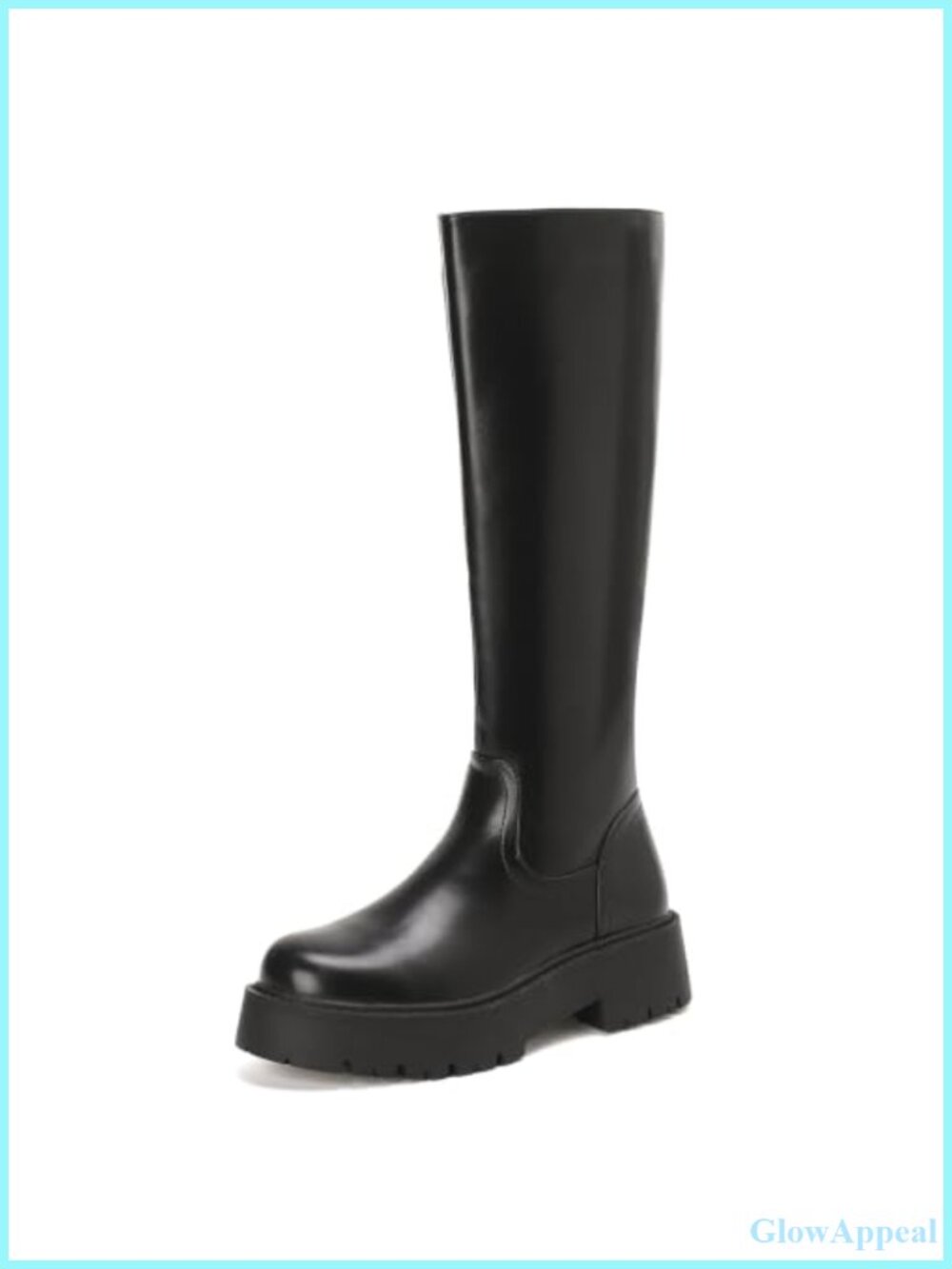 Platform Knee High Boots Chunky Lug Sole Faux Leather Round Toe Zip-Up